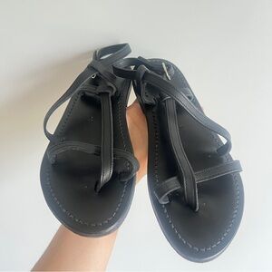 K. Jacques St. Tropez Black Leather Wraparound Strap Women’s Sandals Size EUR 39